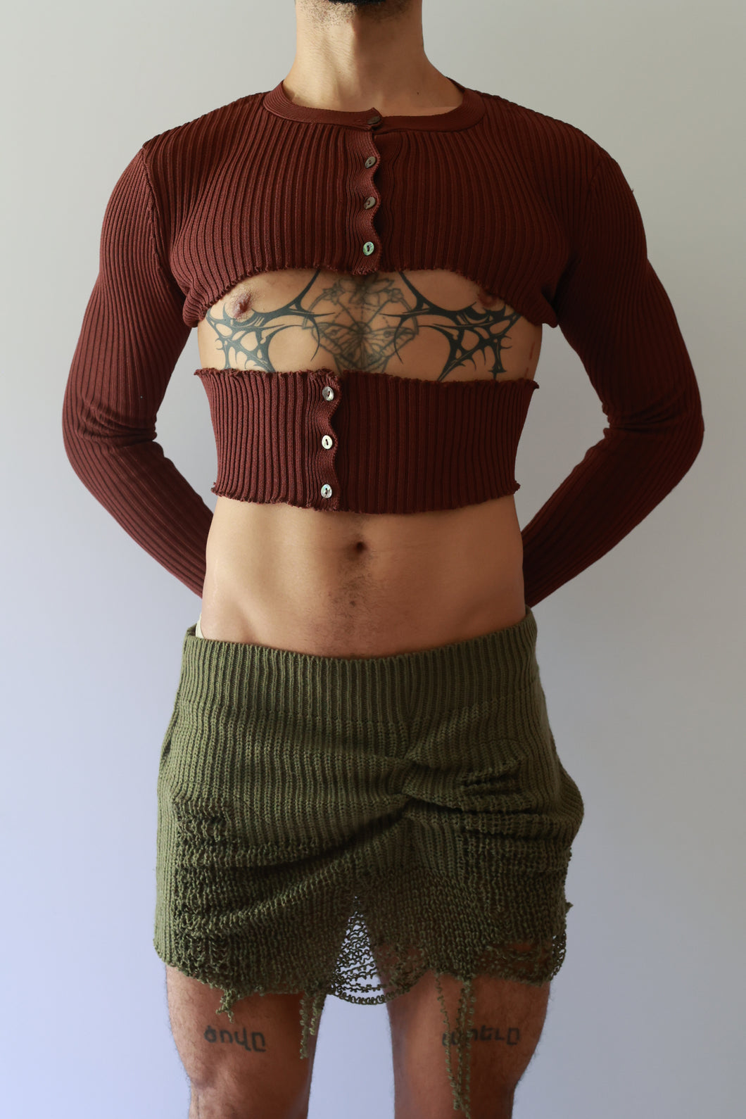 Cutout Crop Brown Sweater